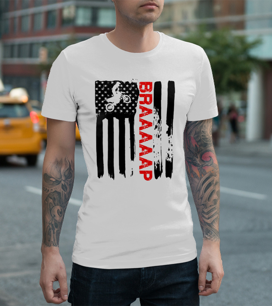 Braap Motocross Rider with American Flag Independence Day T-Shirt