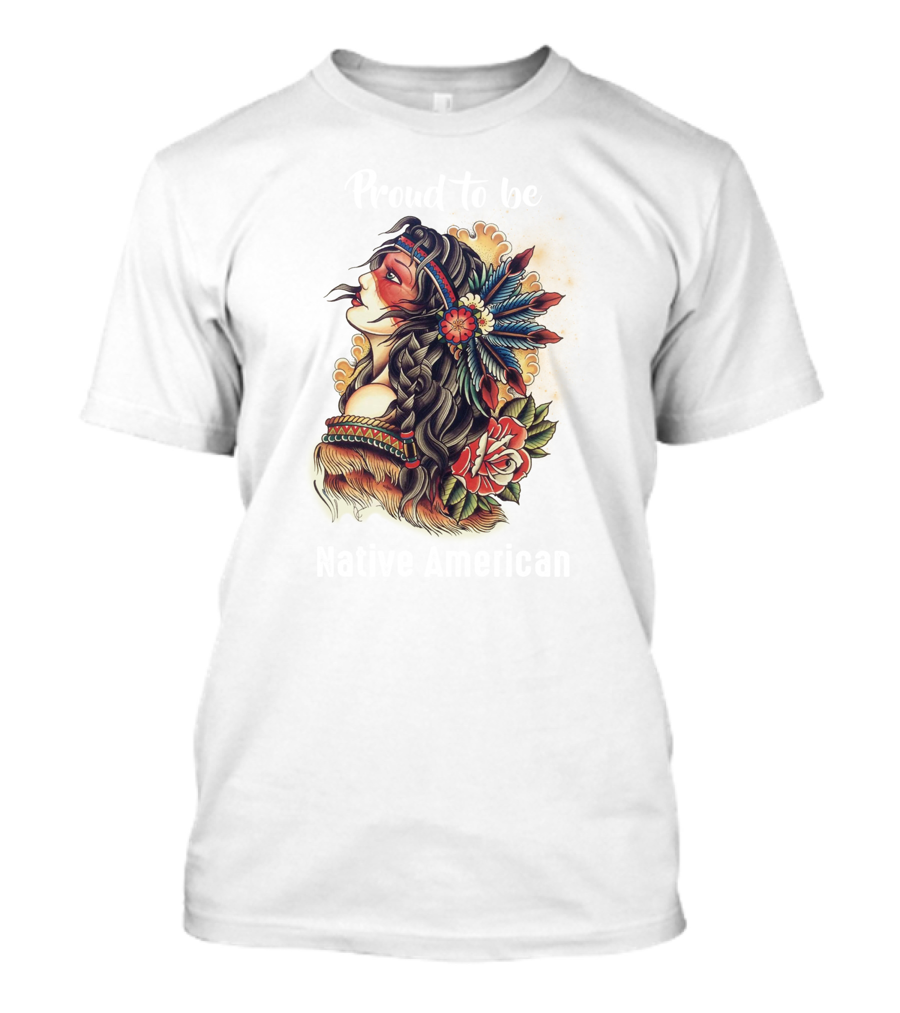 Proud To Be Native American Feathered Headdress And Floral T-Shirt