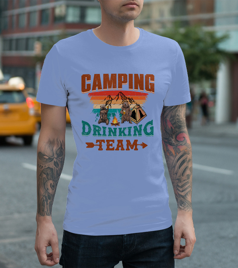 Camping Drinking Team Bears Campfire Tent Adventure T-Shirt