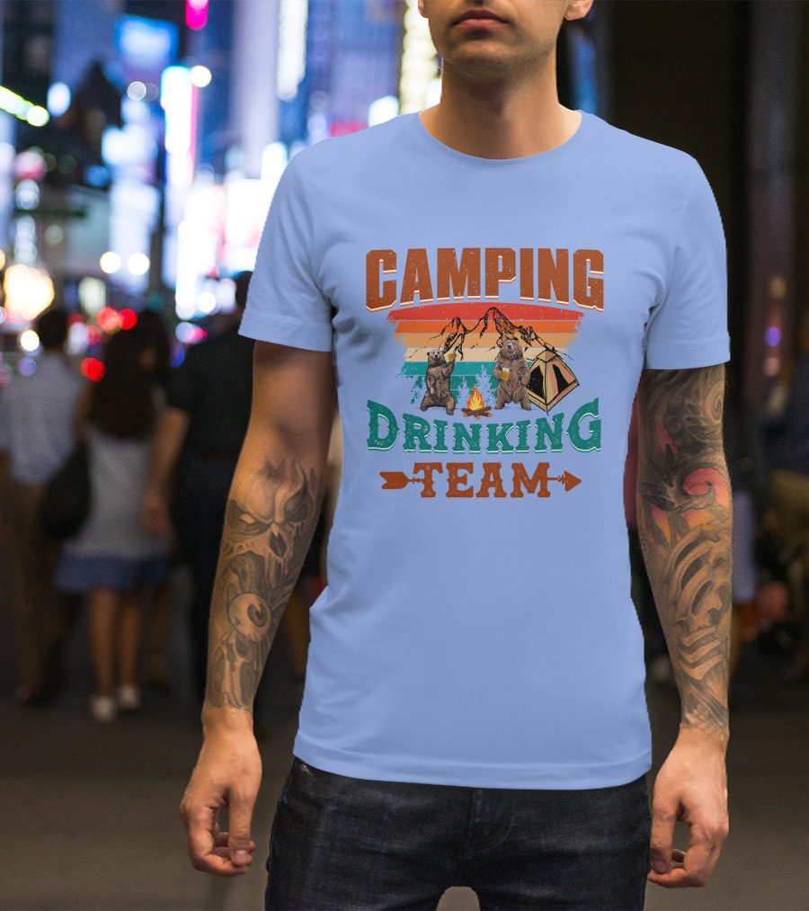 Camping Drinking Team Bears Campfire Tent Adventure T-Shirt
