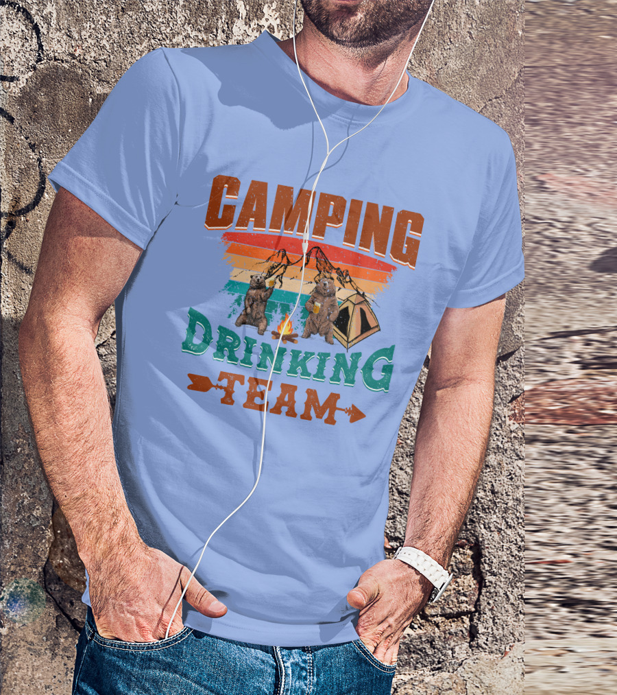 Camping Drinking Team Bears Campfire Tent Adventure T-Shirt