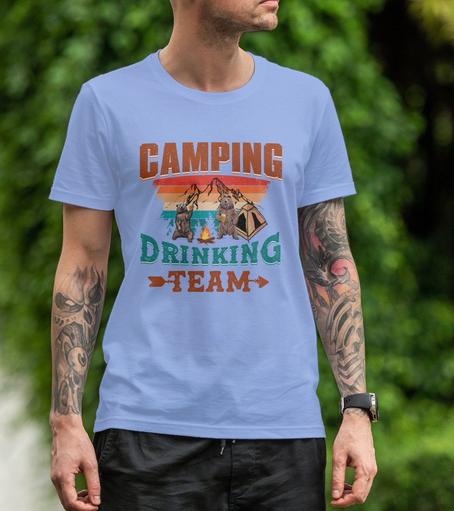Camping Drinking Team Bears Campfire Tent Adventure T-Shirt