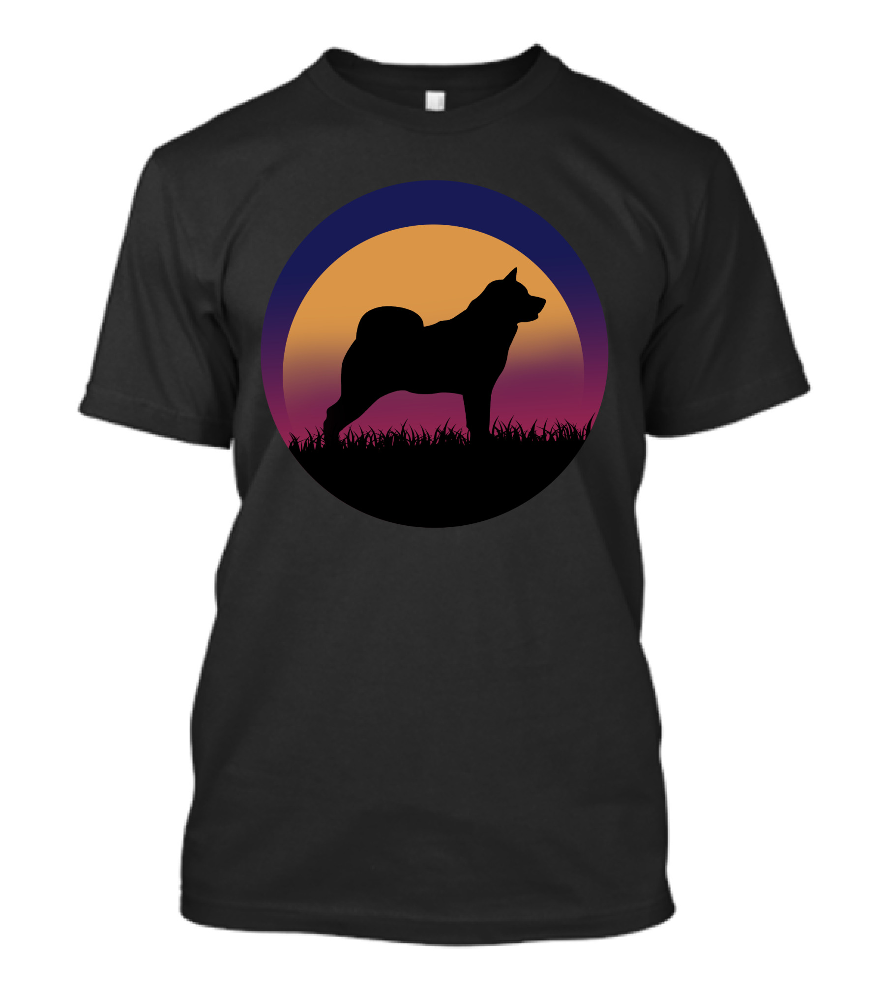 Akita Fun American And Japanese Akita Lover Silhouette In Sunset Circle Scene T-Shirt