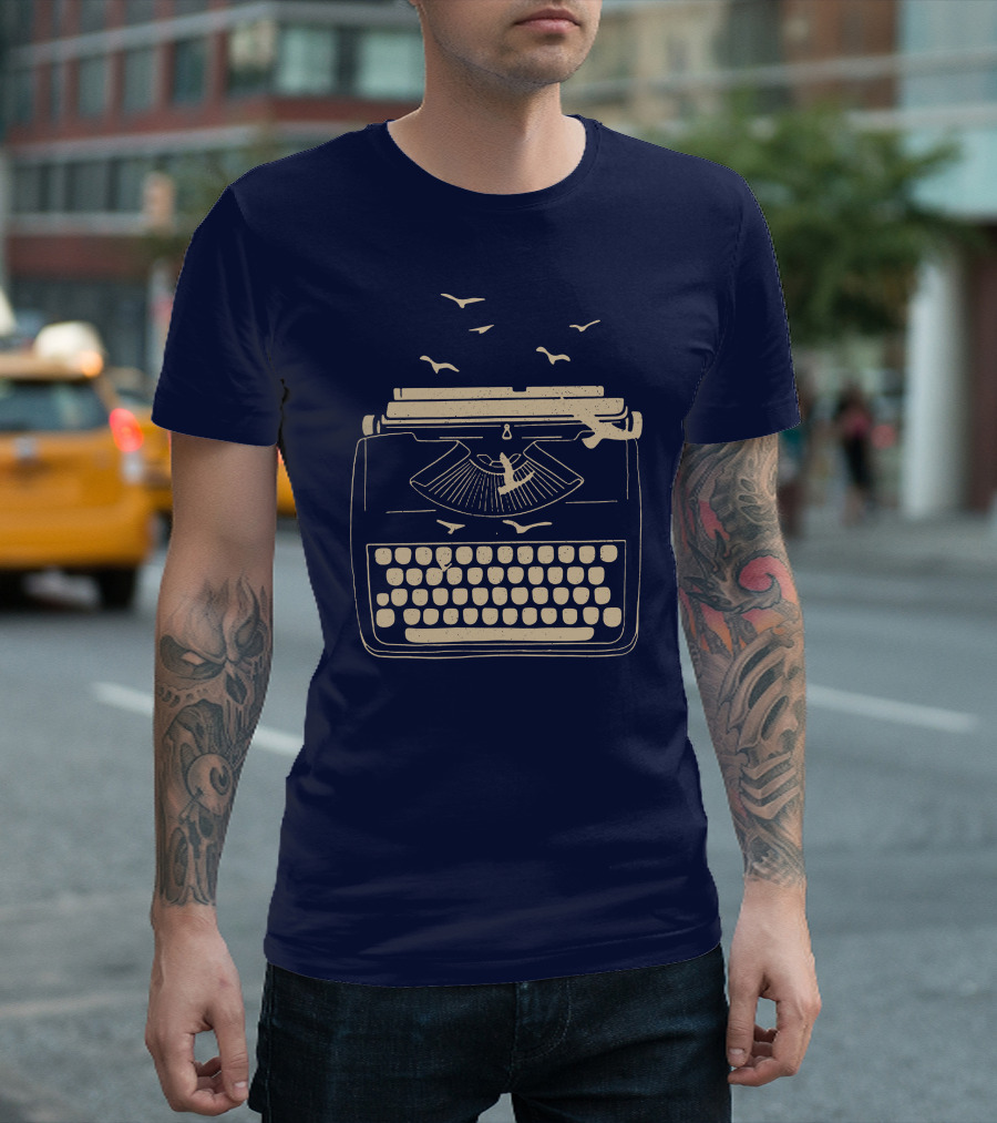 Vintage Typewriter Birds in Flight T-Shirt