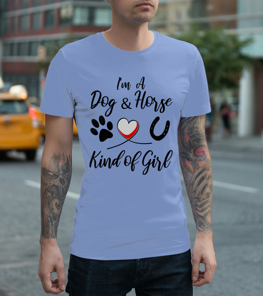 I'm A Dog And Horse Kind Of Girl Heart Paw Print Horseshoe T-Shirt