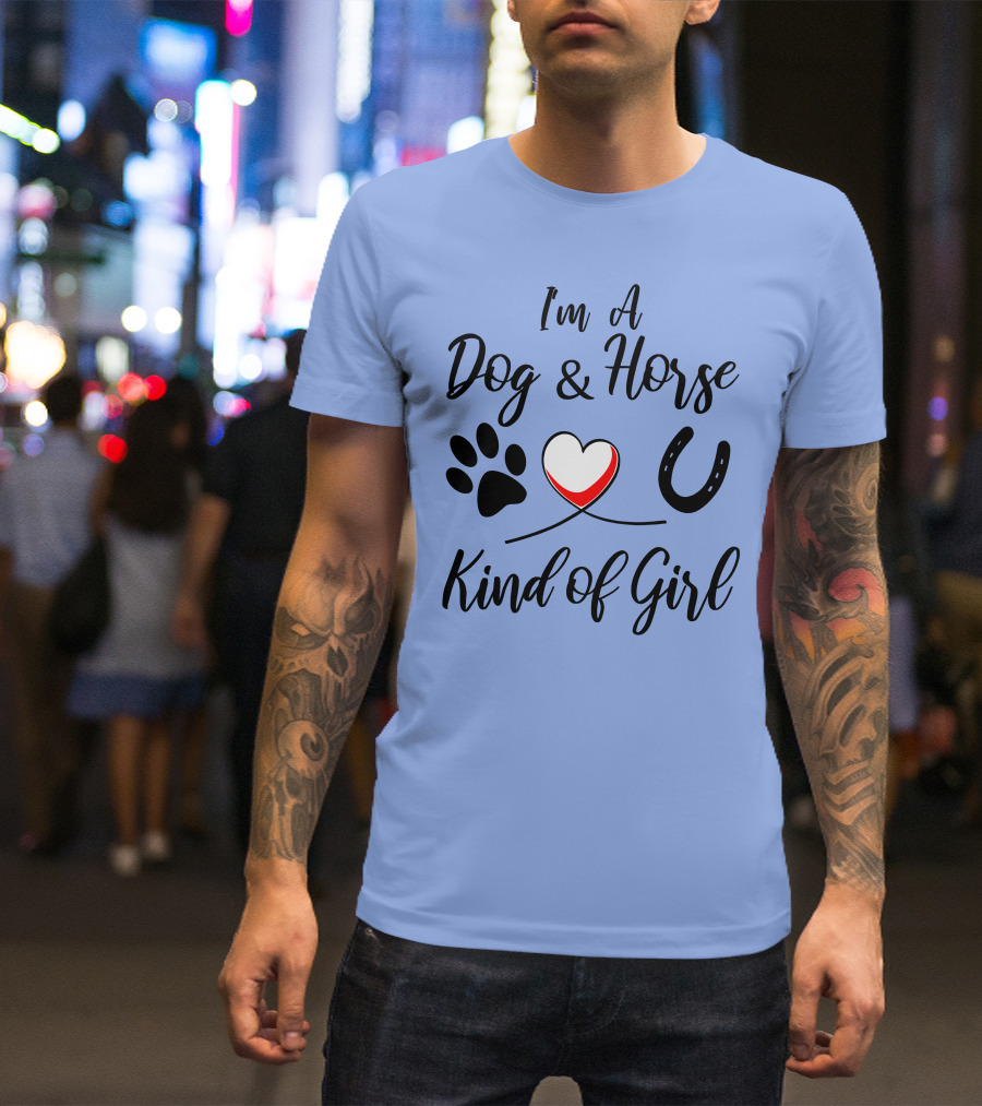 I'm A Dog And Horse Kind Of Girl Heart Paw Print Horseshoe T-Shirt