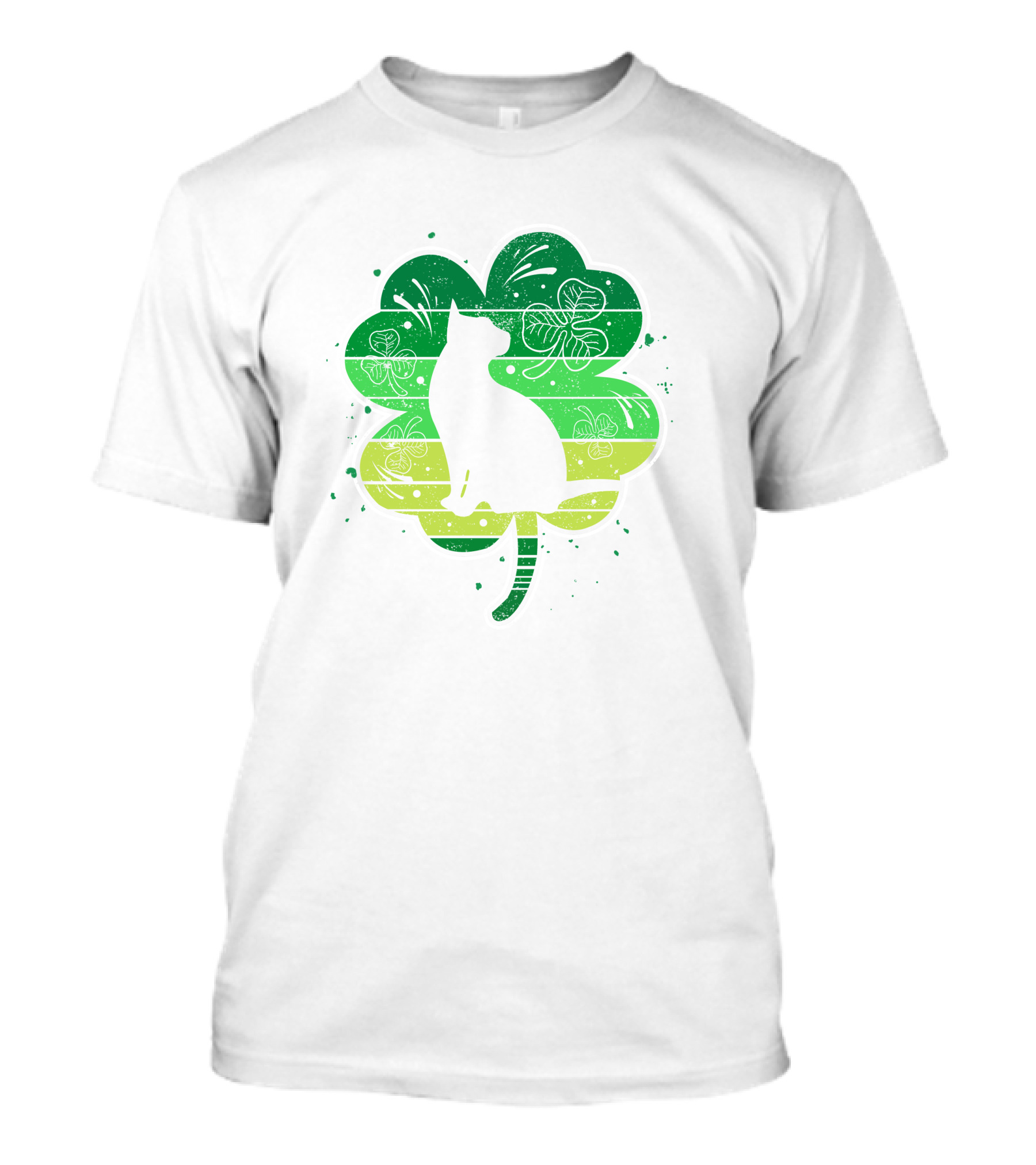 Cat Shamrock St Patricks Day Irish Clover T-Shirt