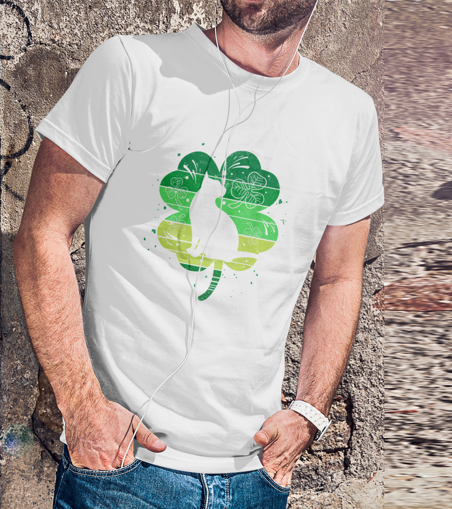 Cat Shamrock St Patricks Day Irish Clover T-Shirt