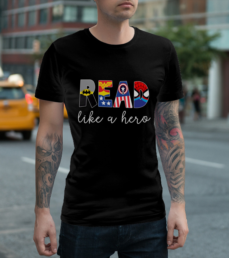 Batman Wonder Woman Captain America Spider-Man Read Like a Hero T-Shirt