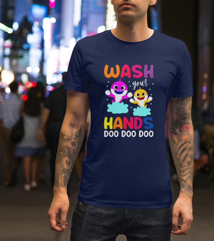 Wash Your Hands Doo Doo Doo Baby Shark Kids Song Music T-Shirt
