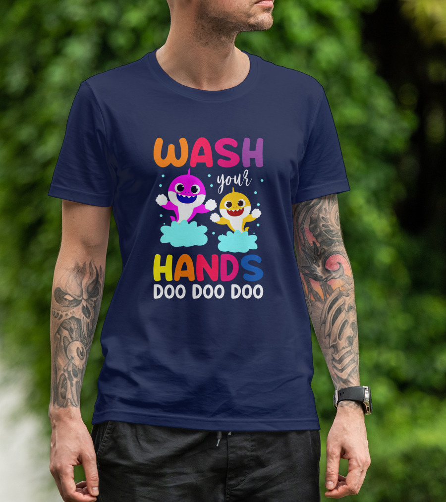 Wash Your Hands Doo Doo Doo Baby Shark Kids Song Music T-Shirt