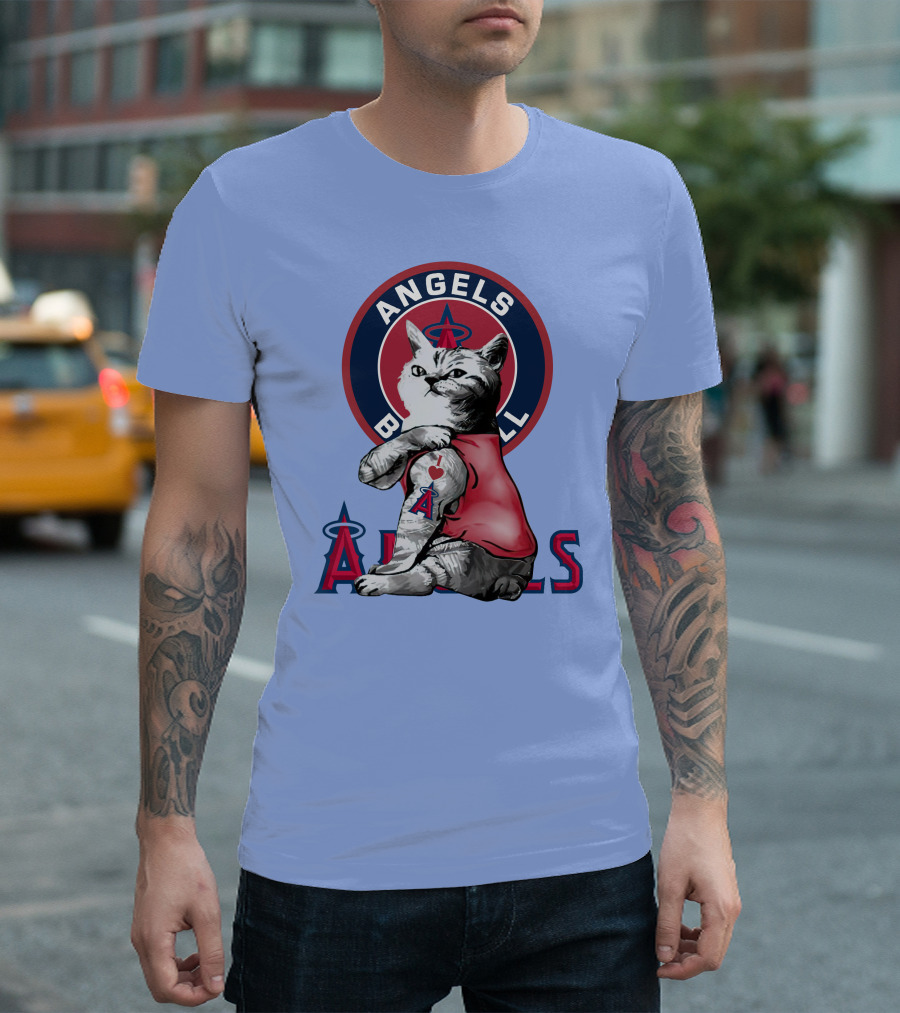Angels Baseball Cat Tattoos Los Angeles T-Shirt