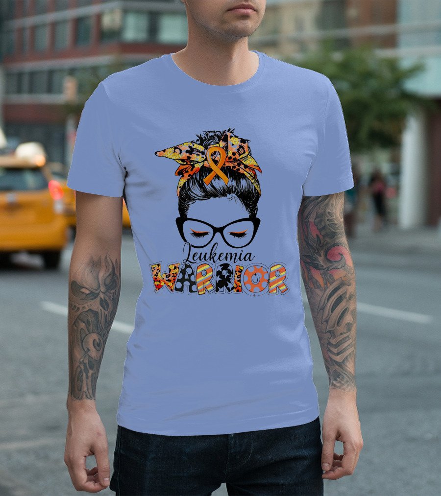 Leukemia Warrior Orange Ribbon Bandana Glasses Girl T-Shirt