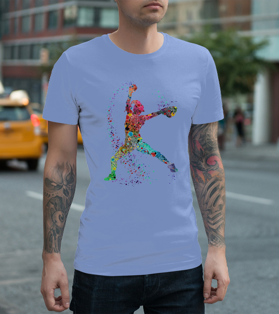 Baseball Softball Pitcher Girl's Watercolor Softball Painting T-Shirt