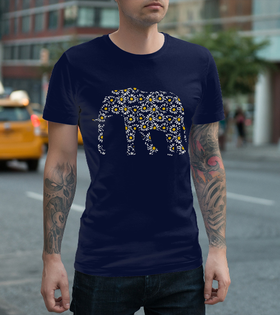 Elephant Lovers Daisy Flower Print T-Shirt