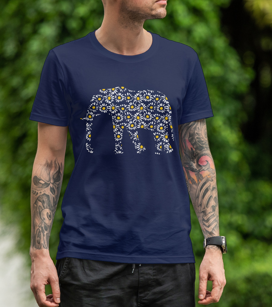 Elephant Lovers Daisy Flower Print T-Shirt