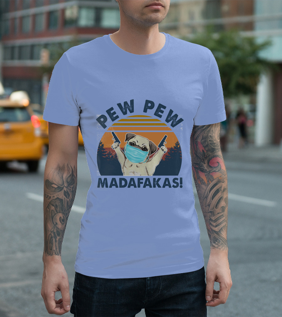 PEW PEW MADAFKAS PUG MASK SUNSET T-Shirt