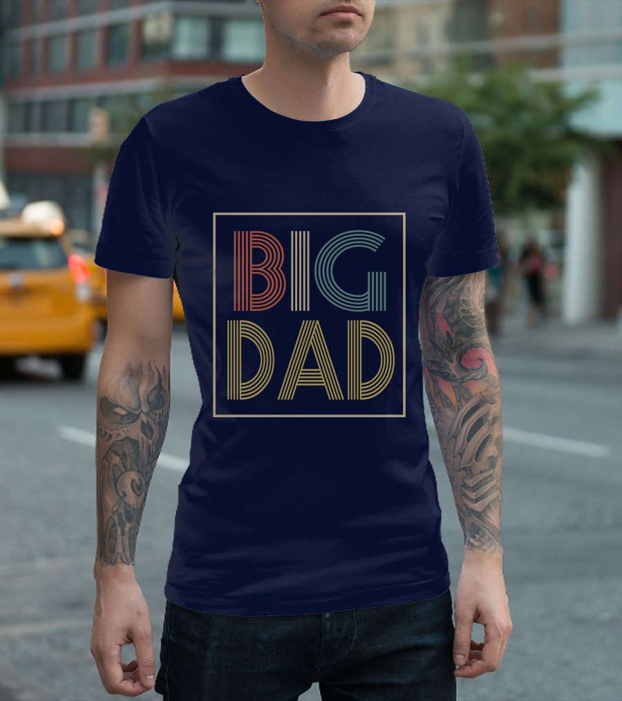 BIG DAD Retro Striped Typography T-Shirt