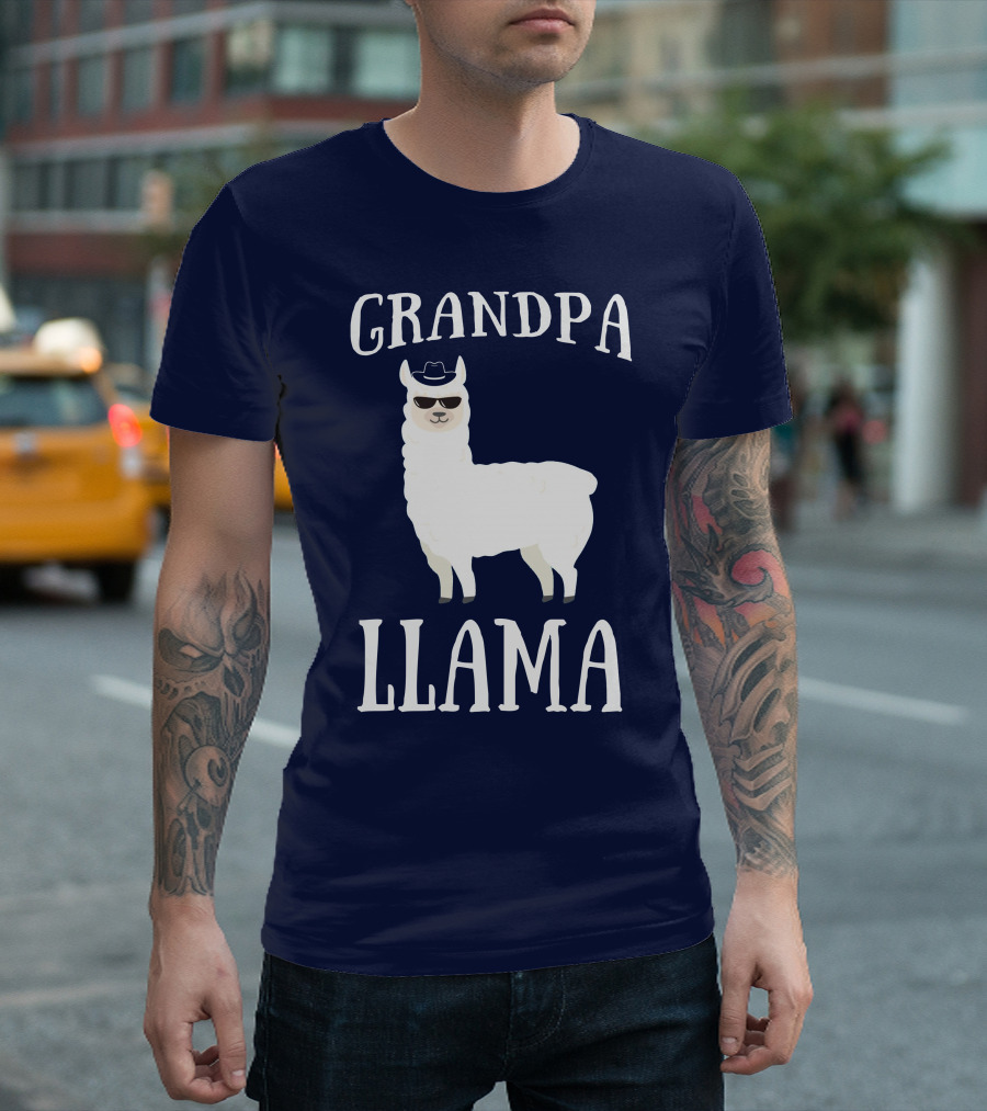 GRANDPA LLAMA Cool Hat Sunglasses T-Shirt