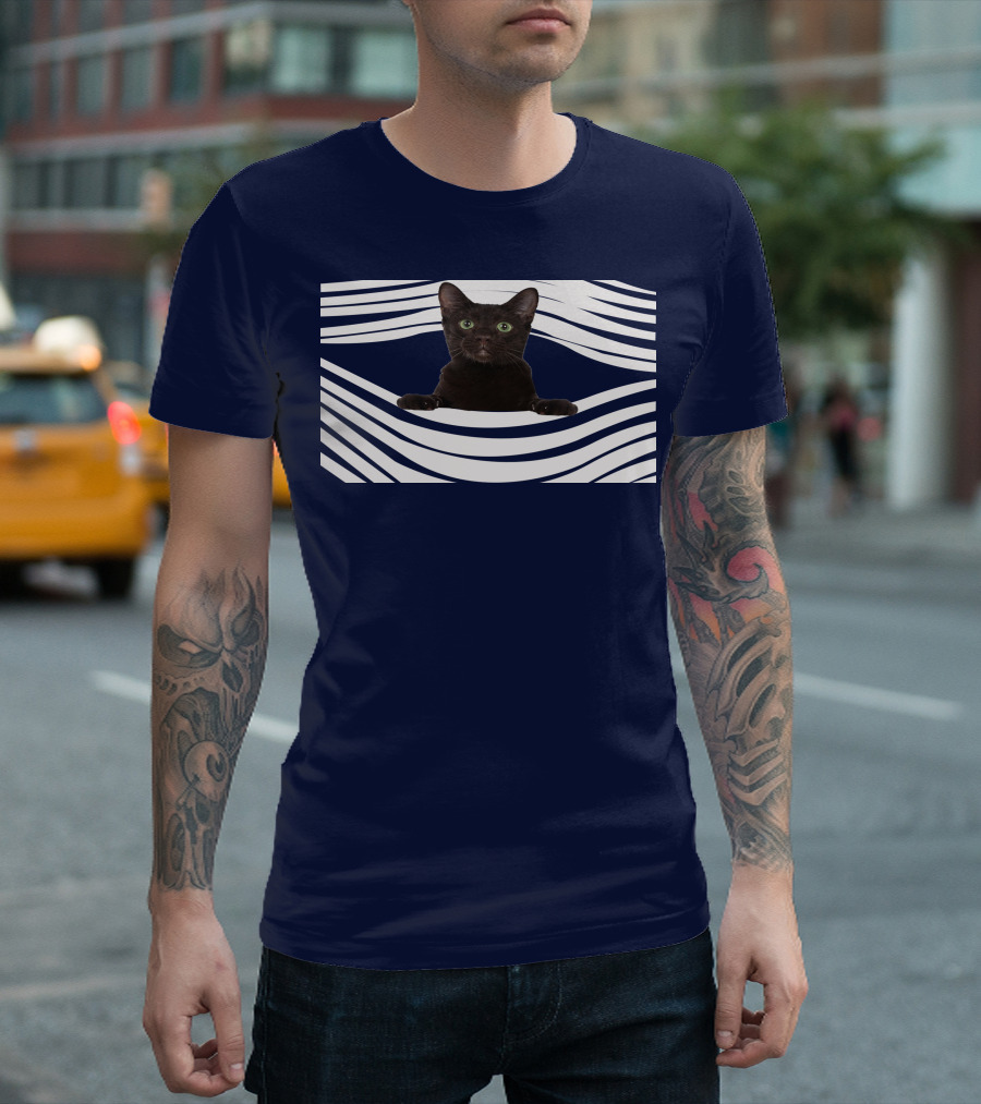 Havana Brown Cat Emerging From Striped Pattern FM Mask T-Shirt