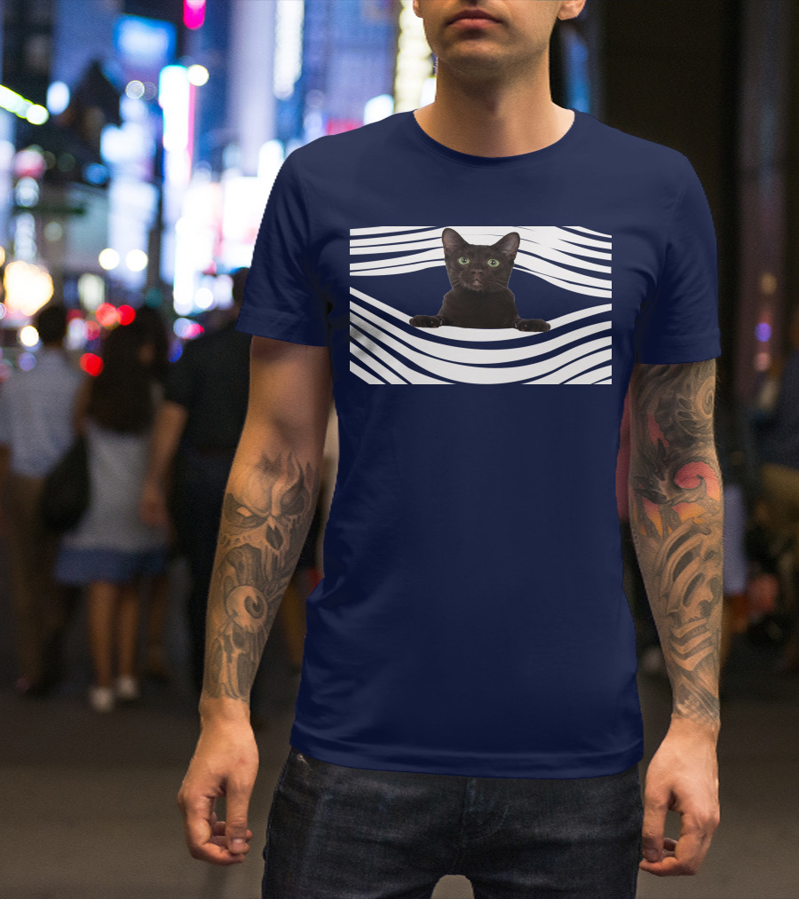 Havana Brown Cat Emerging From Striped Pattern FM Mask T-Shirt