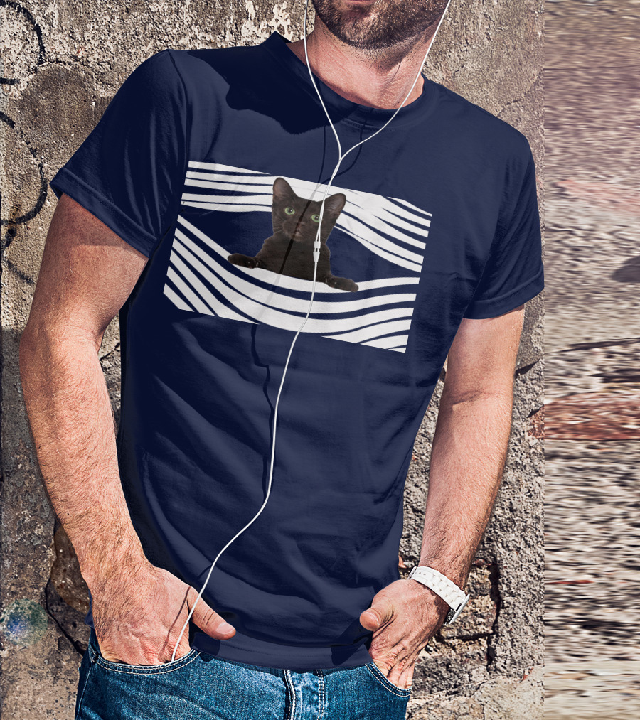 Havana Brown Cat Emerging From Striped Pattern FM Mask T-Shirt