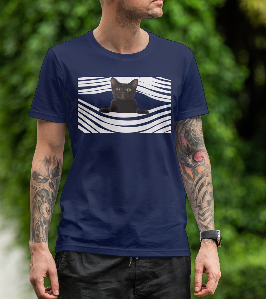 Havana Brown Cat Emerging From Striped Pattern FM Mask T-Shirt