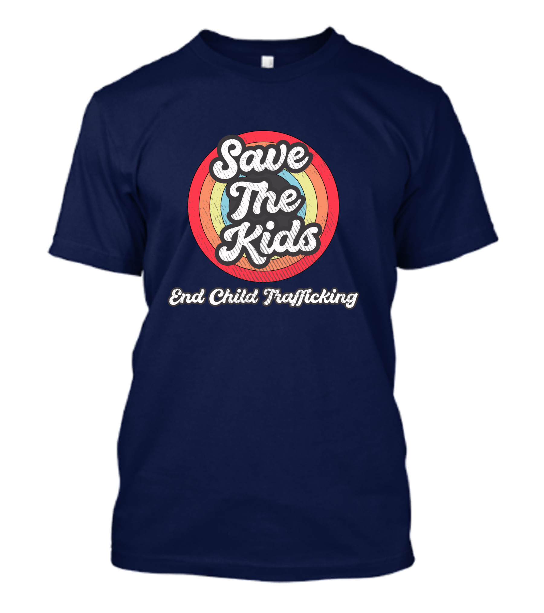 Save The Kids End Child Trafficking Retro Rainbow Circle T-Shirt