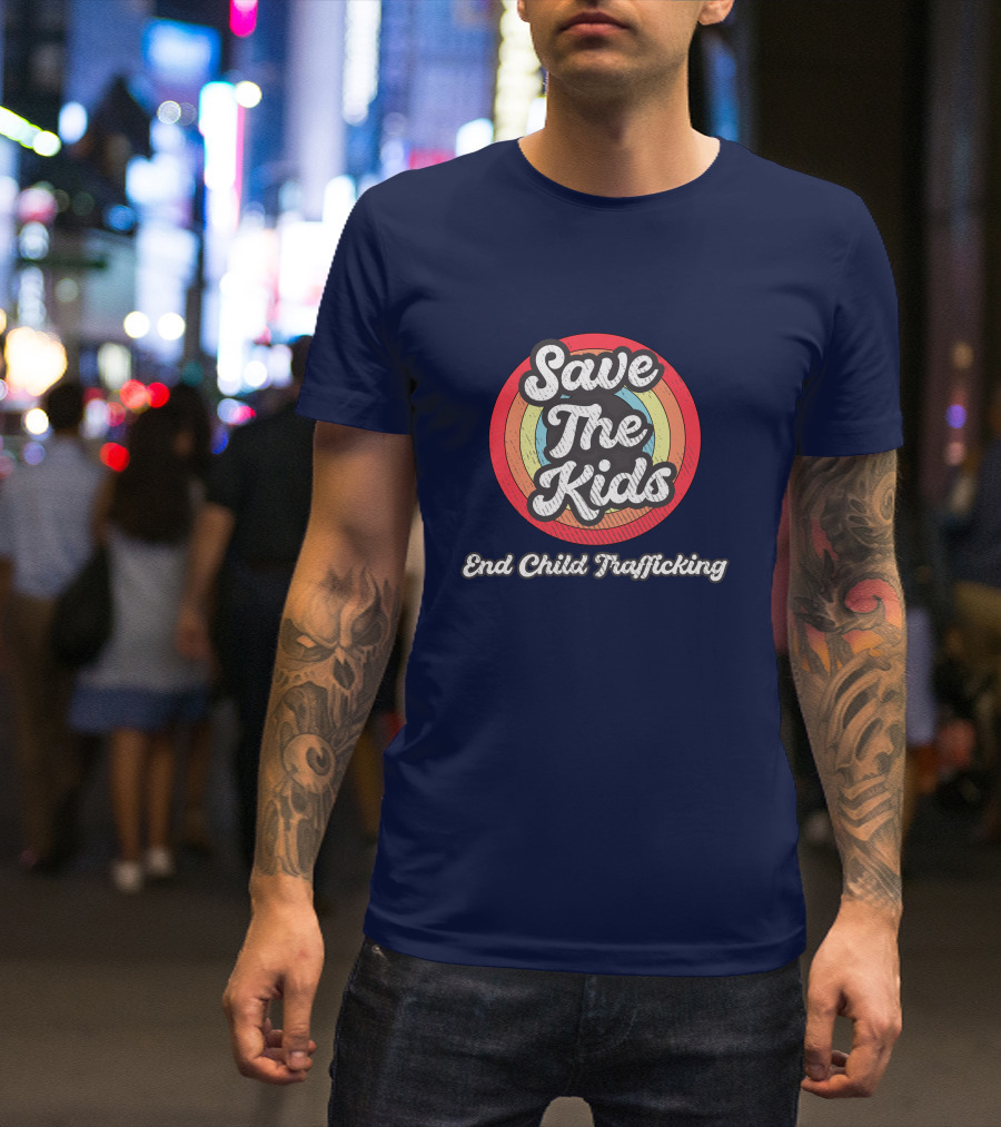 Save The Kids End Child Trafficking Retro Rainbow Circle T-Shirt