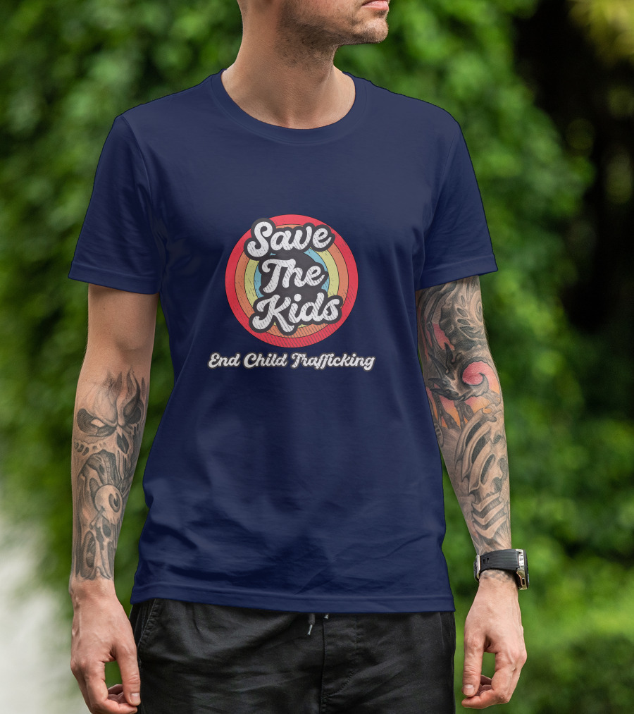 Save The Kids End Child Trafficking Retro Rainbow Circle T-Shirt