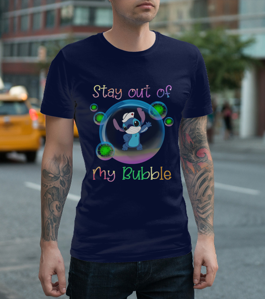 Stay Out Of My Bubble Stitch In Mask With Virus Bubbles T-Shirt
