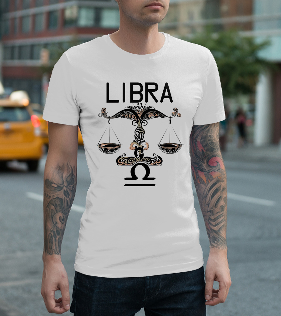 Libra Zodiac Sign Ornate Scales And Omega T-Shirt