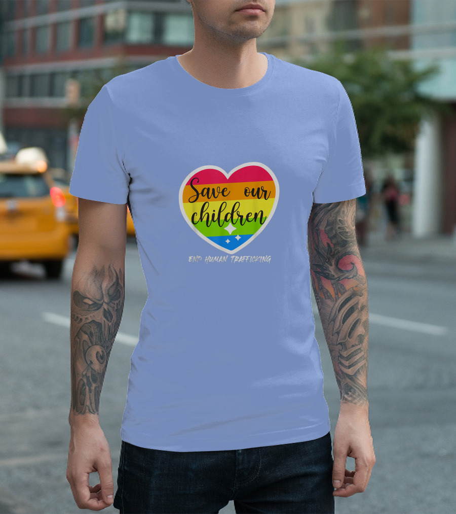 Save Our Children End Human Trafficking Rainbow Heart T-Shirt
