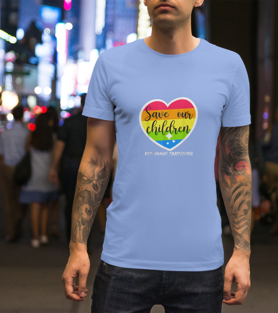 Save Our Children End Human Trafficking Rainbow Heart T-Shirt