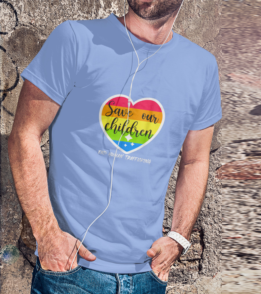 Save Our Children End Human Trafficking Rainbow Heart T-Shirt