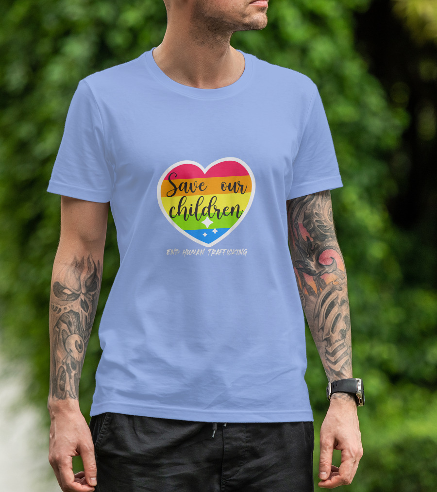 Save Our Children End Human Trafficking Rainbow Heart T-Shirt