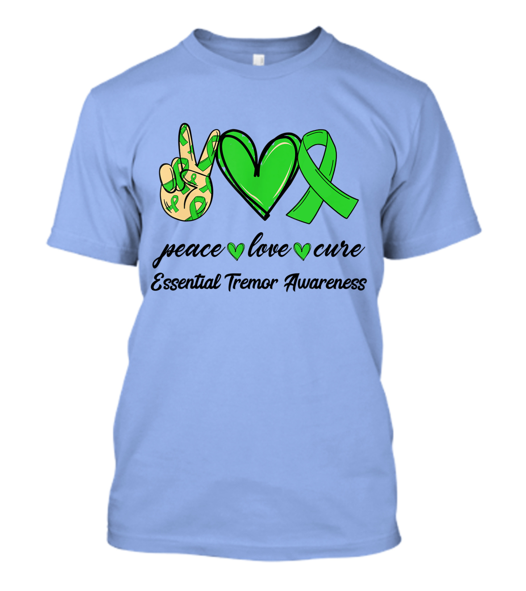 Peace Love Cure Green Ribbon Essential Tremor Awareness T-Shirt