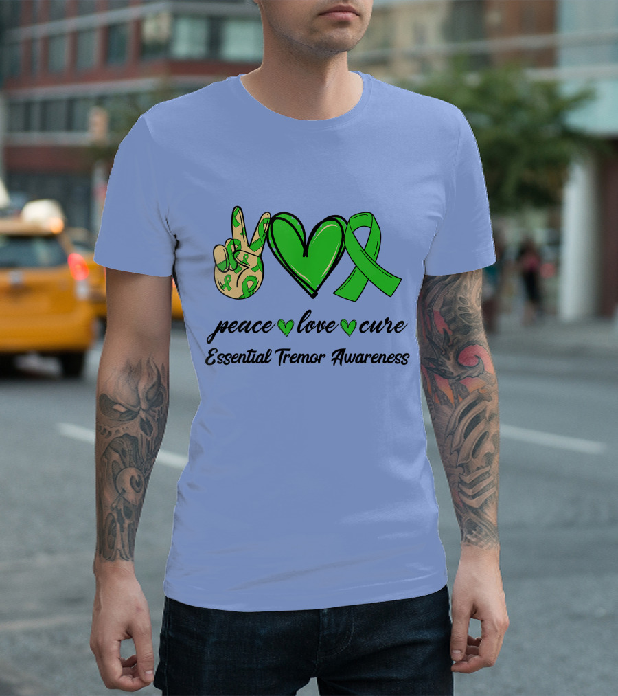 Peace Love Cure Green Ribbon Essential Tremor Awareness T-Shirt