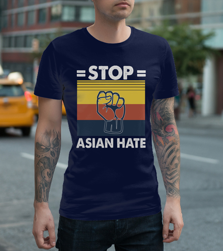 STOP Asian Hate Fist Icon With Stripes T-Shirt
