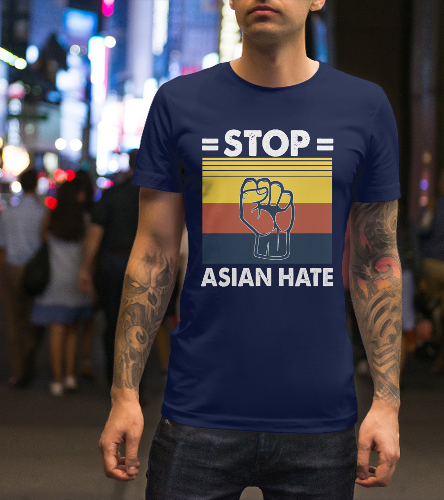STOP Asian Hate Fist Icon With Stripes T-Shirt
