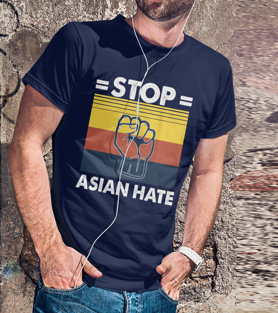 STOP Asian Hate Fist Icon With Stripes T-Shirt