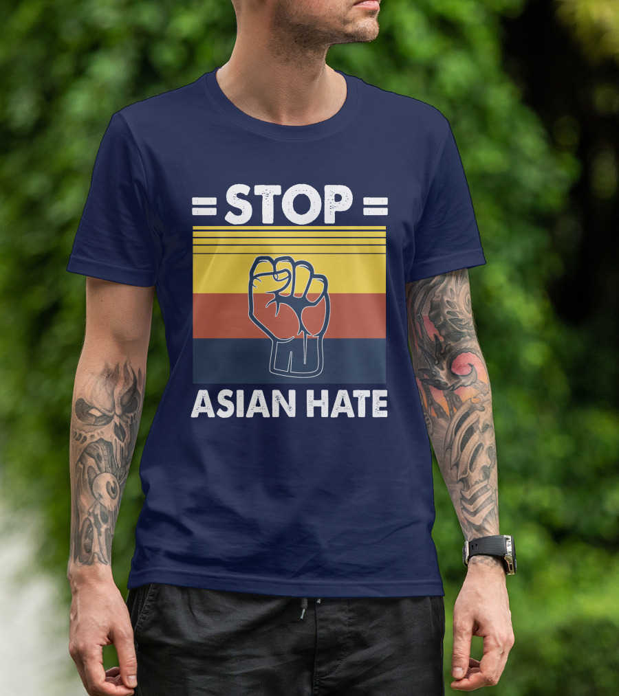 STOP Asian Hate Fist Icon With Stripes T-Shirt