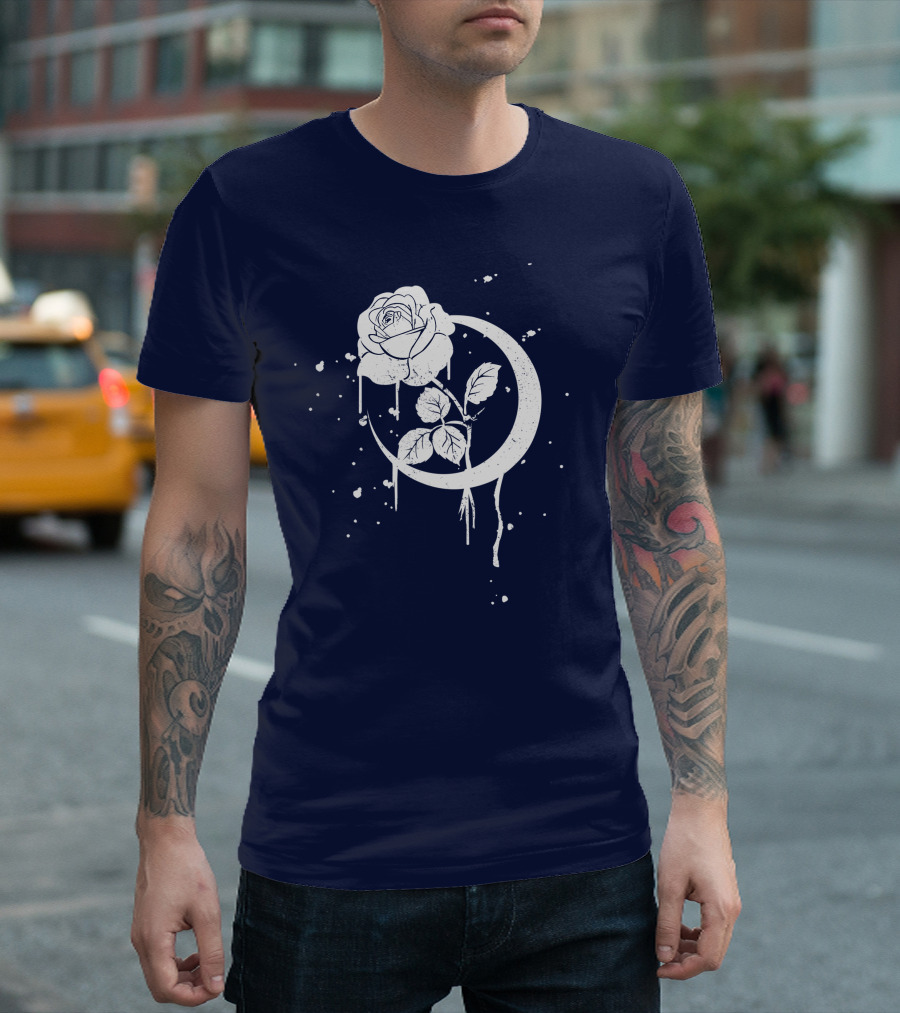Occult Moon Rose Gothic Dripping Crescent Blossom T-Shirt
