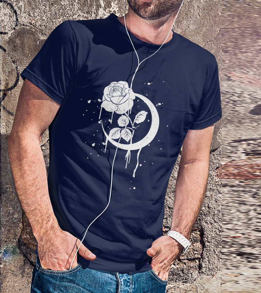 Occult Moon Rose Gothic Dripping Crescent Blossom T-Shirt