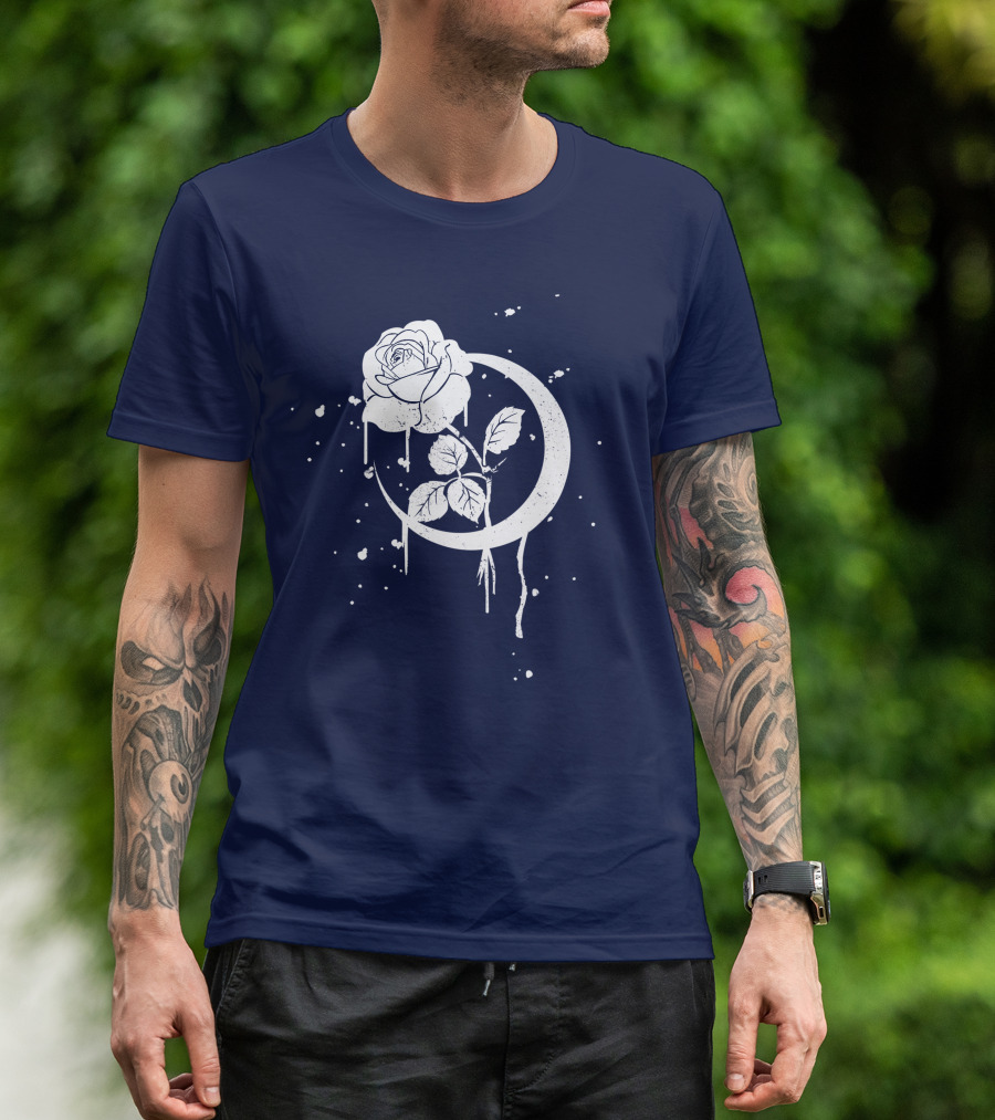 Occult Moon Rose Gothic Dripping Crescent Blossom T-Shirt