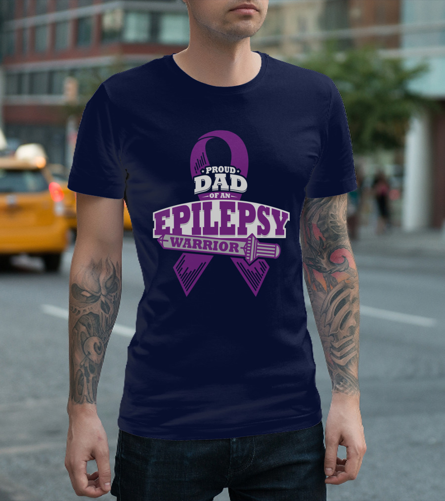 Proud Dad of an Epilepsy Warrior Purple Ribbon Awareness T-Shirt