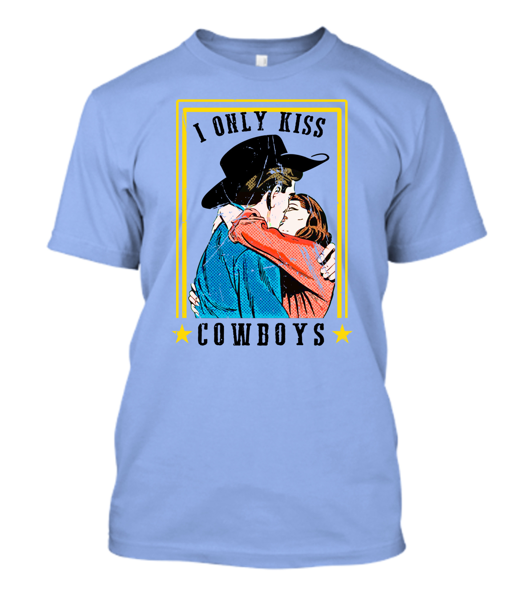 I Only Kiss Cowboys Vintage Couple Embrace Valentines Day T-Shirt