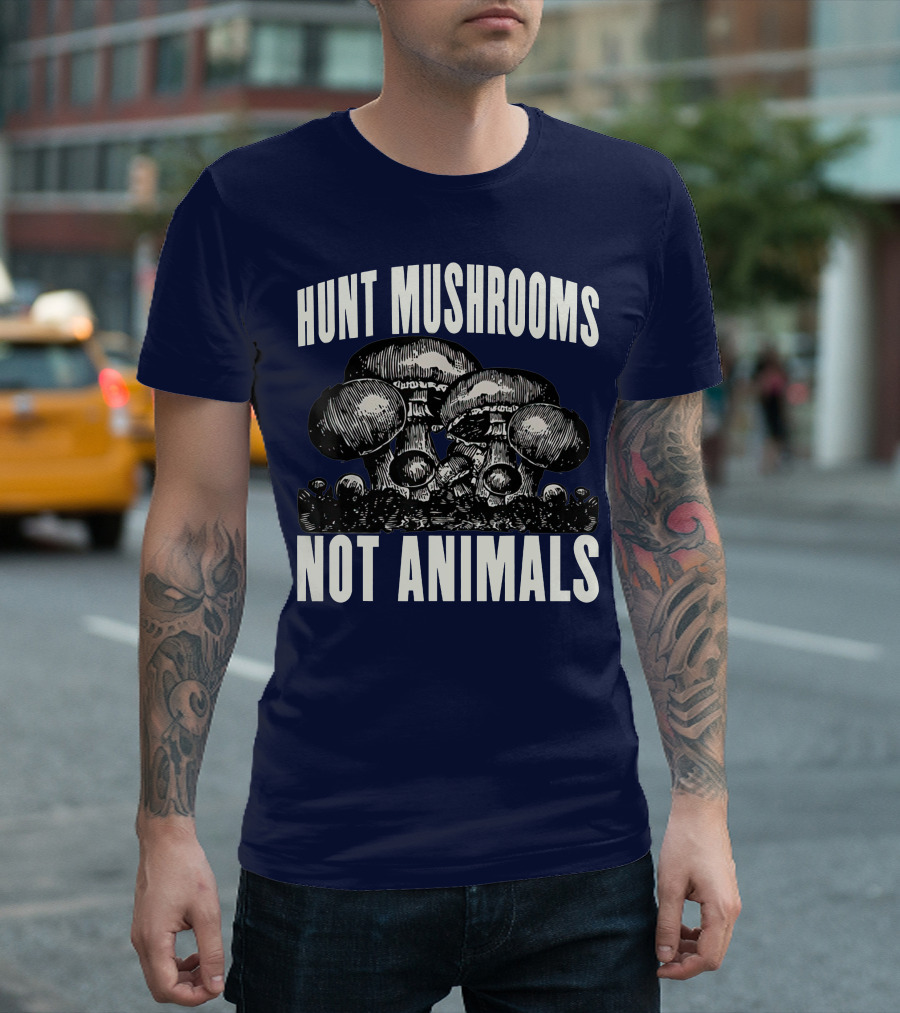 Hunt Mushrooms Not Animals Vintage Vegan Hippy T-Shirt