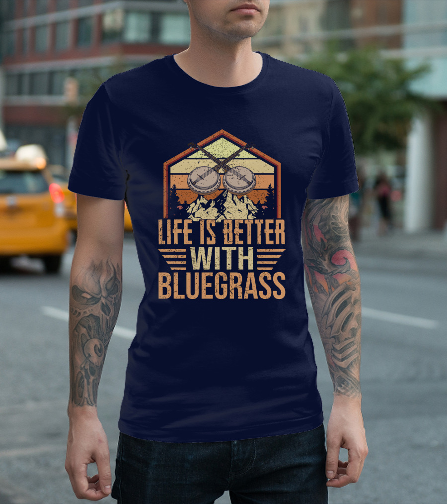 Life Is Better With Bluegrass Banjo Vintage Bluegrass Music Fans Banjo Player T-Shirt