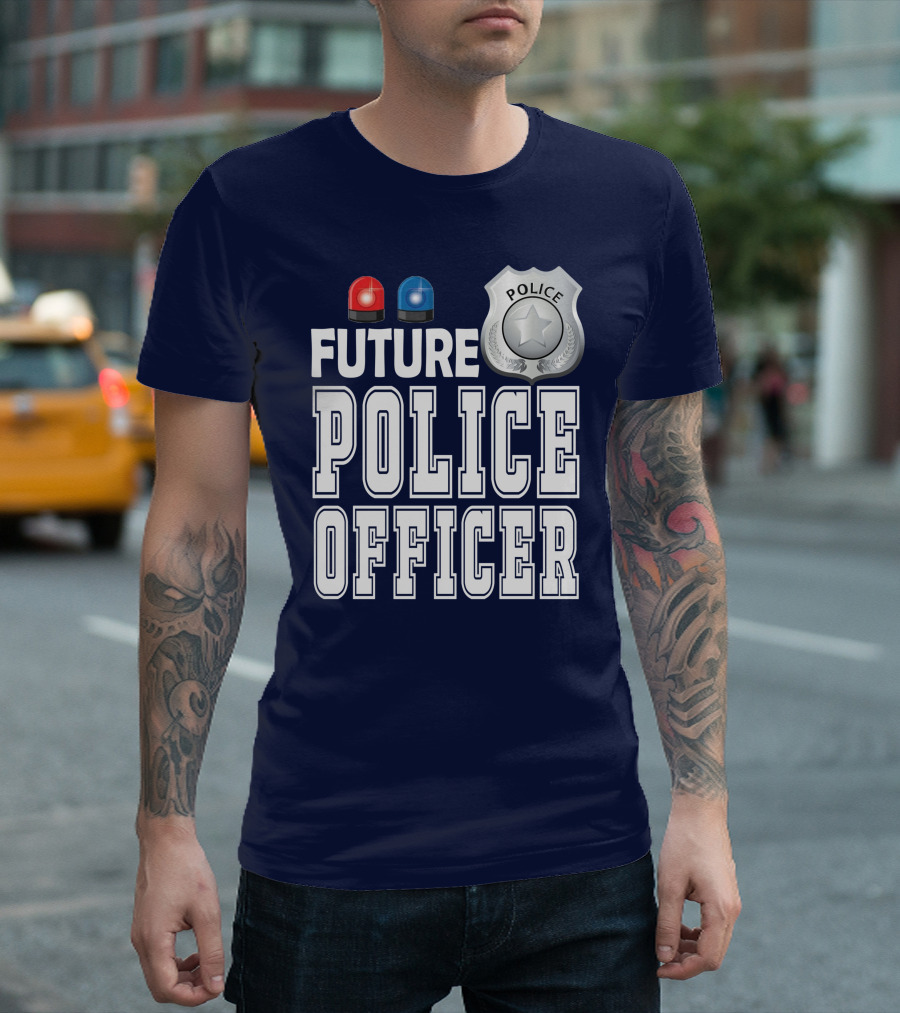 Future Police Officer Shield Blue Lights Protect Serve T-Shirt